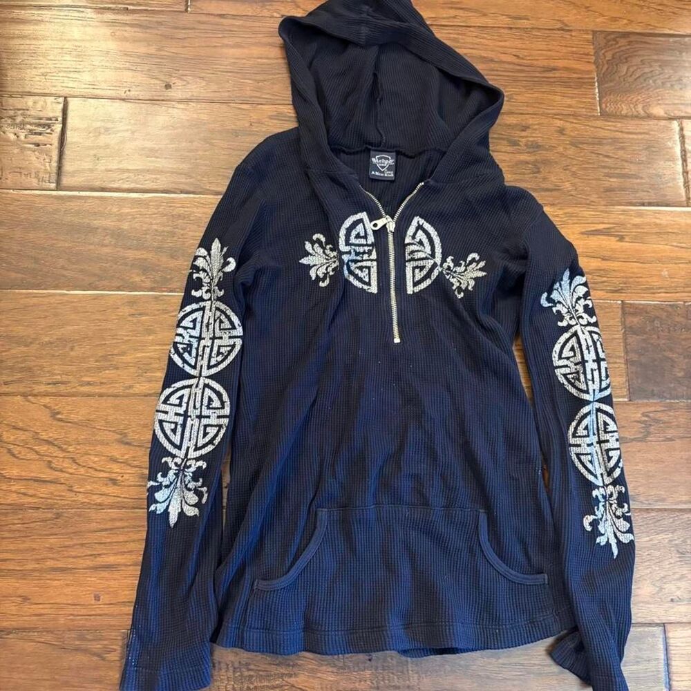 Affliction Women's Navy and Black Hoodie